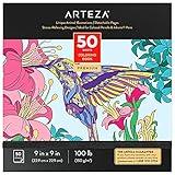 ARTEZA Adult Coloring Book, Animal Designs, 9x9 Inches, Stress-Relieving Coloring Pages with 50 One-Sided Images, 100 lb Paper