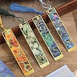 4 Pieces Metal Bookmarks with Tassel, Golden Hollow Bookmark Van Gogh Oil Painting Theme Book Mark Bookmarks for Book Lovers Writers Readers Children Teens Men Women Adults