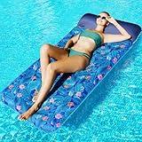 FindUWill Oversized Pool Floats for Adults - 72" X 37" Extra Large Fabric-Covered, Inflatable Pool Lounger with Headrest Ultra-Comfort Cooling Pool Floaties Mat (XL, Monstera Blue)