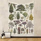 Vintage Trees of Life Tapestry Plants Leaves and Flower Tapestry Wall Hanging Vertical Nature Identification Reference Tapestries for Home Bedroom Retro Style Aesthetic Wall Art Decor (Y, 44" x 60")
