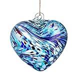 Hand Blown Glass Gazing Balls for Garden Love Heart Hanging Friendship Balls Christmas Ball Ornaments for Xmas Tree Decoration (Blue - A)