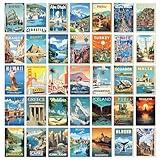 97 Decor Vintage Travel Decor - Travel Posters Wall Art Prints, Vintage Postcards from Around The World, City Landscape Aesthetic Pictures Retro Popular Cities Photo Collage Kit for Teen Bedroom (4x6)