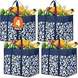 WOWBOX Reusable Grocery Bags Foldable Tote Bags Bulk with Reinforced Handles Shopping Bags for Groceries Heavy Duty Kitchen Reusable Grocery Bags with Waterproof Coating 4-Pack, Blue