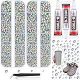 12100Pcs Resin Rhinestones for Crafting with 3Pcs 10ml B7000 Jewelry Glue, 2 Boxes Flatback Crystals Diomand (AB) for Bedazzling Crafts DIY Nail Art Makeup，Non Hotfix Gems for Clothing Shoes