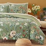 CASAAGUSTO Queen Comforter Set, 7 PCS Green Butterfly Floral Comforter Set with Flowers Leaves Pattern, Soft Seersucker Design All Season Queen Size Bedding Set(90"X90")