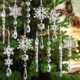 18pcs Crystal Christmas Ornaments for Tree Decorations-Hanging Acrylic Snowflake Icicle Ornaments with Drop Pendants for Winter Wonderland Chandelier Crystals Decorations Supplies