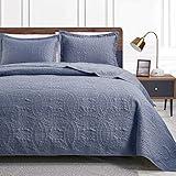 Love's cabin King Size Quilt Set Blue Bedspreads - Soft Bed Summer Quilt Lightweight Bedspread Comforter - Modern Style Coin Pattern Coverlet for All Season - 3 Piece (1 Quilt, 2 Pillow Shams)