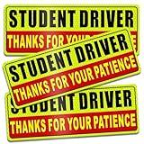 Student Driver Magnet for Car Safety Warning Please Be Patient New Driver Sticker Reusable Movable Reflective Magnetic Black & Red for Car Bumper 3 Pcs