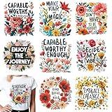 Dazoratix Inspirational Iron on Transfers - 9 Sheets Flower Ready to Press Motivational Heat Transfer Stickers Floral Clothing Decals for T-Shirts Women Clothes Appliques Hat Bag Clothes Decorations