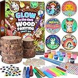 EPUMP Wooden Painting Kit for Kids - Glow in The Dark Arts and Crafts Supplies Kits for Boys Girls - Kids Activities Creative Art Set Birthday Gifts DIY Paint Toys for Ages 6 7 8 9 10 11 12 Years Old