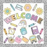 Mooliwe 63 Pcs Girl Style Bulletin Board Decoration Set Welcome Back to School Bulletin Boards Cutouts Composition Notebooks Border Trims for School Classroom Party Wall Door Decor