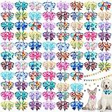 Maitys 80 Pcs Puppy Bowties Tie Dye Dog Collars Summer Neck Bows for Dogs Adjustable Grooming Collar for Spring Hawaii Holiday Pet Accessories