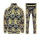 G-Style USA Men's Gold Accent Tiger Print Track Suits 2 Piece Sweatsuit Set ST556 - Black - Medium
