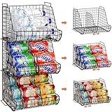 Stacking Can Dispensers 3 Tier with 3 Divider, Large Pantry Can Organizer, Beverage Drink Pop Soda Can Storage Basket, Can Holders for Pantry, Canned Food Rack Wire Bins for Kitchen Cabinet (3-Pack)