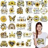 30 Pcs Sunflower Iron on Transfers Cute Patches Flower Appliques for T Shirts Spring Iron on Decals Heat Transfer Sticker for Clothes Bag Pillow Covers DIY Decorations