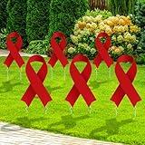 Vivantia 6 Pieces Red Ribbon Heart Awareness Yard Signs with Metal Stakes 15.7" Heart Health Awareness Yard Decorations Waterproof Outdoor Lawn Signs for Charity Event Fundraising