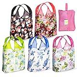O-WITZ Reusable Grocery Bags | Vibrant Tote Bag For Groceries, Gym, Office, Beach & More | Washable Design With Large Handles For Maximum Convenience | Folds Into A Small Pouch, 5 Pack, Vintage Vibes