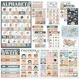 BEAWART 18 Modern Boho Educational Posters for Preschoolers - Laminated Pre-K and Kindergarten Learning Poster Charts for Toddlers 1-3-5 - Homeschool and Classroom Decor for Kids' Walls