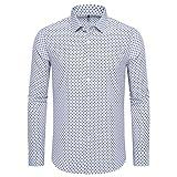 EOUOSS Mens Printed Dress Shirts 4-Way Stretch Long Sleeve Wrinkle Free Floral Casual Button Down Shirt White/Black Flower-XL
